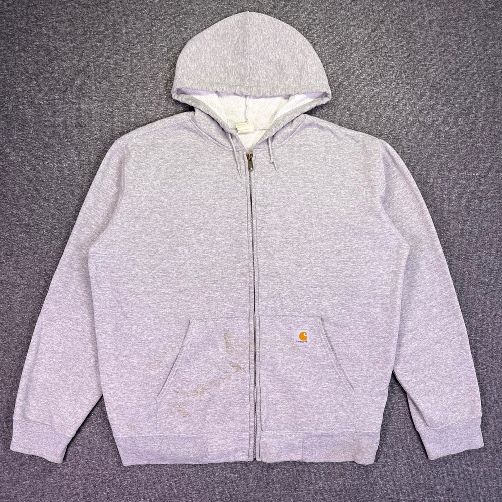 Carhartt Full Zip Hoodie Mens 2XL Heather Gray Workwear Casual Fleece Lined K122